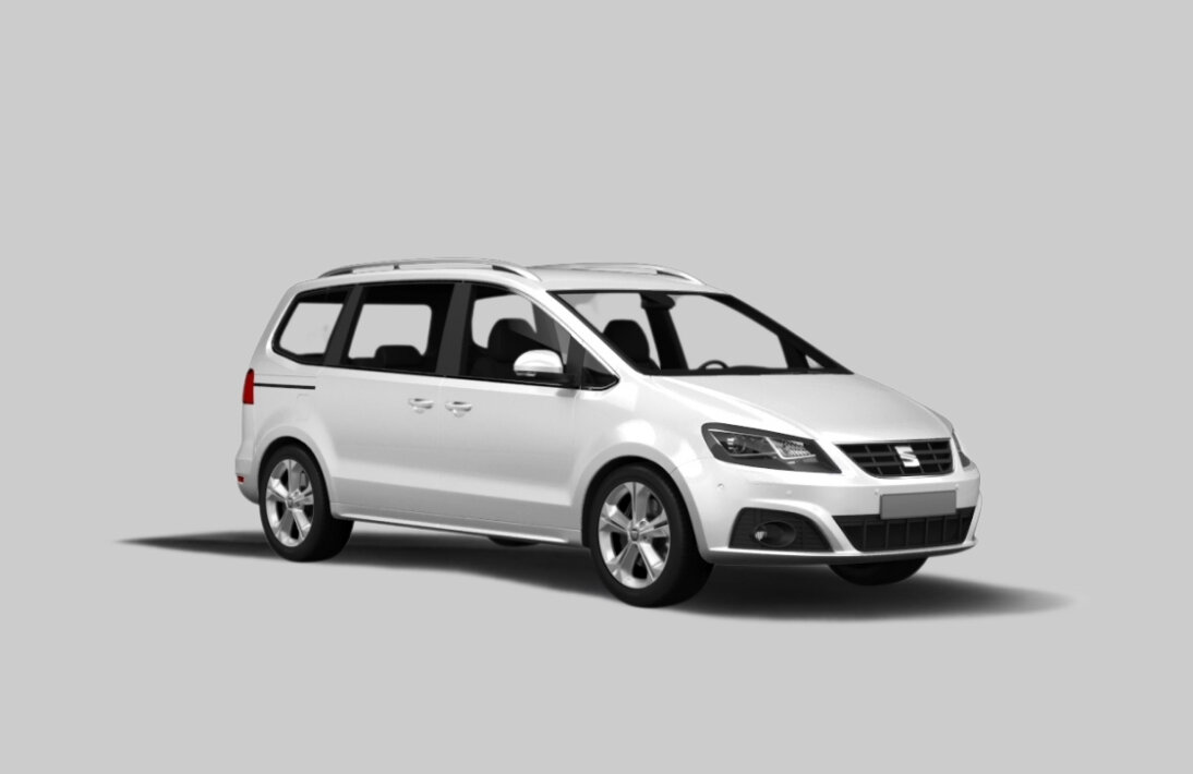 Weißer Seat Alhambra zur Miete bei Autovermietung Arndt | Seat Alhambra Langzeitmiete